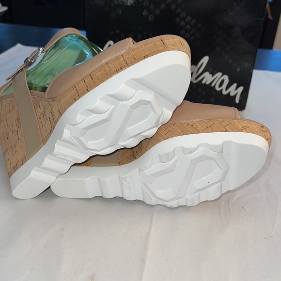 Sam Edelman Karina Nude Leather cork heels platform side buckle sandals Sz 10 - Picture 7 of 10